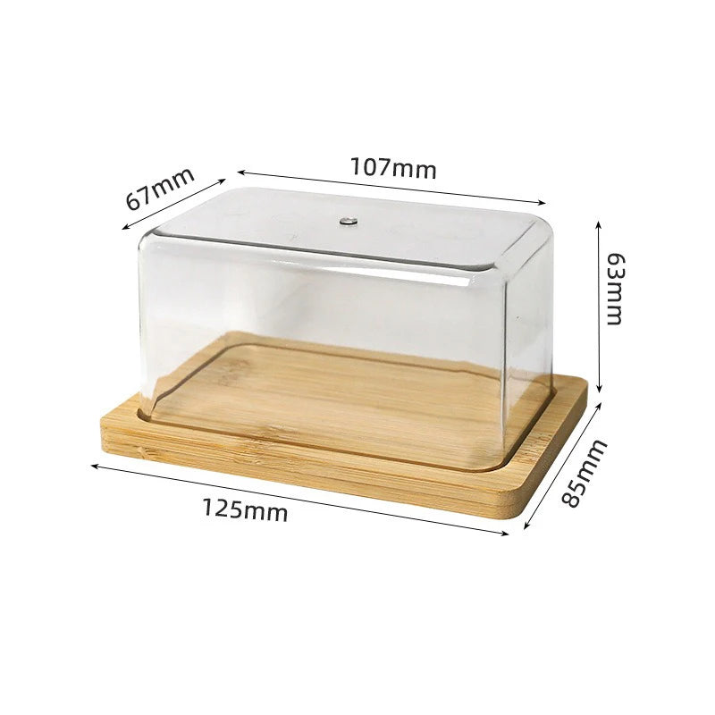 Nordic Countertop Bamboo Butter Dish Plate with Transparent Acrylic Lid Kitchen Storage Butter Container Box Butter Tableware