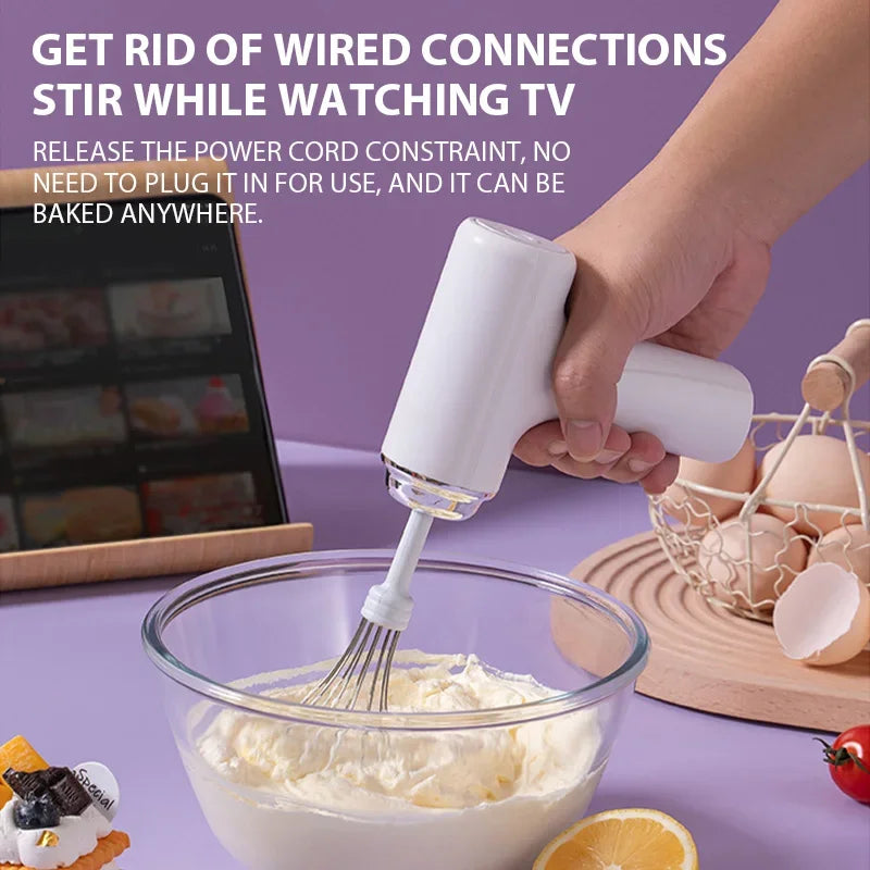 Electric Egg Beater Rechargeable Home Handheld Small Wireless Egg Beater Baking Cream Electric Whip Blender Hand Mixer for Cakes