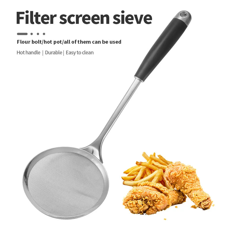 Stainless Steel Fine Double Mesh  Strainer Kitchen Skimmer Flour  Sifter Colander Sieve Wire Mesh  Juice Powder Filter Strainer