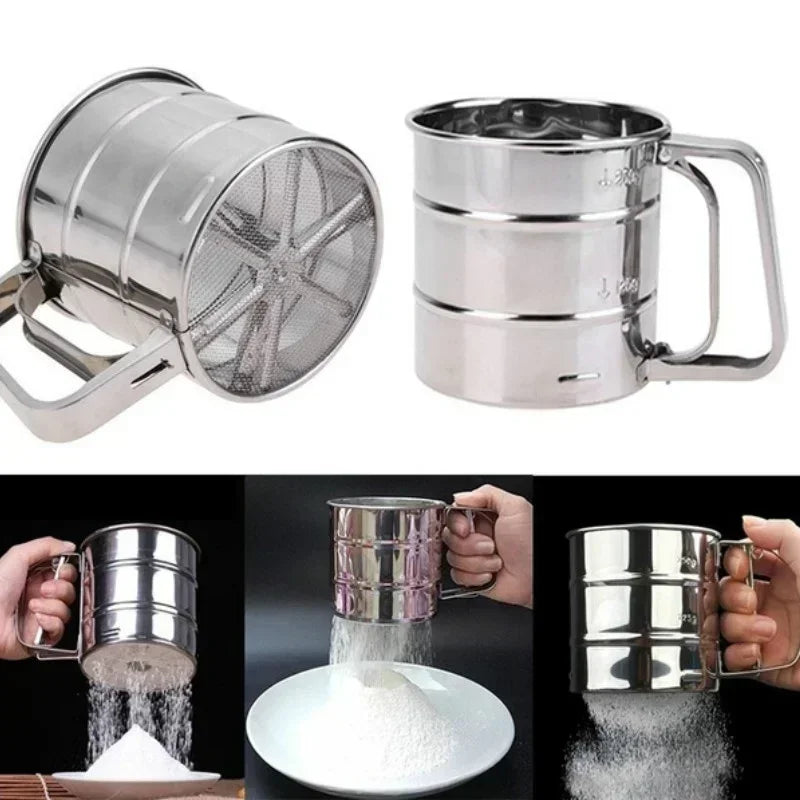 Stainless Steel Hand Press Semi-automatic Sugar Flour Sieve Household Baking Tool Sieve With Scale Powder Sifter Sieve