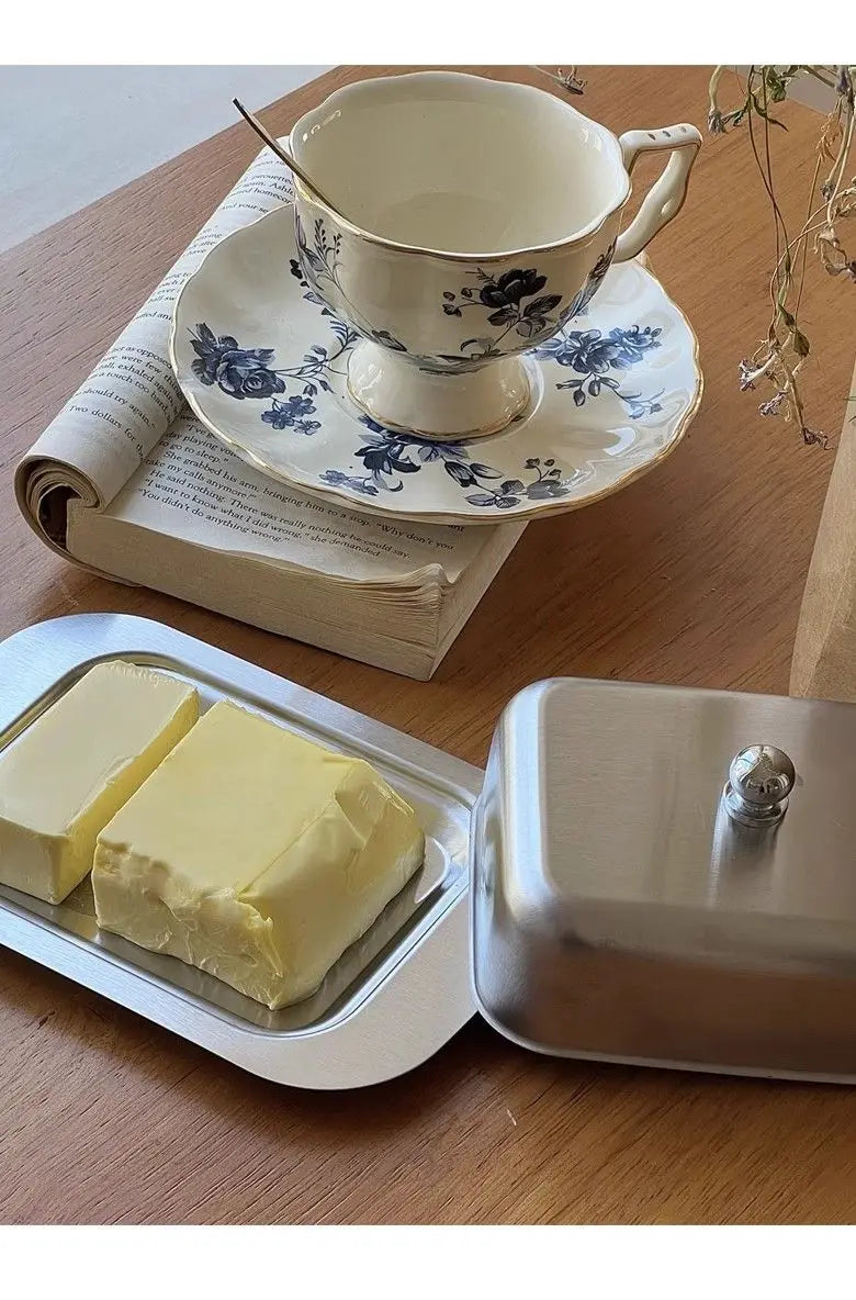 Stainless Steel Butter Tray,Retro French Butter Box Storage Box with Lid Butter Tray, Tableware Dessert Tray,Kitchen Tableware
