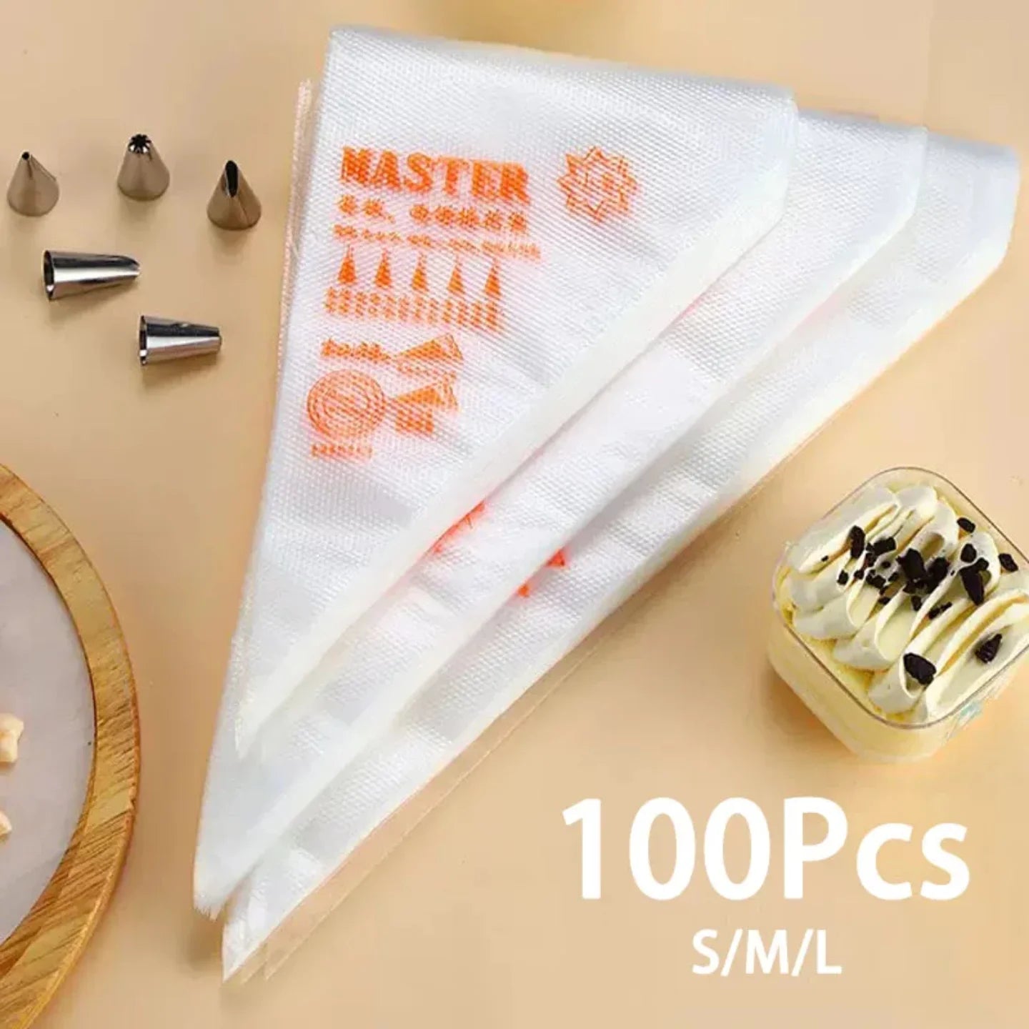 isposable Piping Bags 100PCS Kit Professional Cake Decorating Tools for Cupcakes Baking Fondant Pastry Cream Accessories