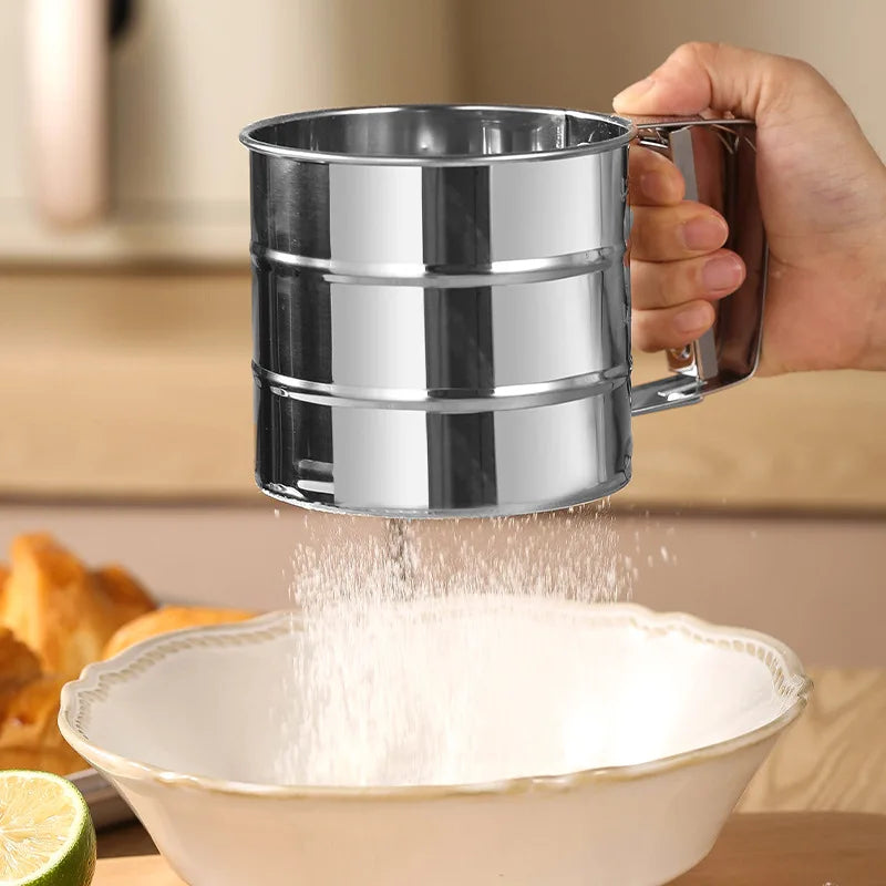 Stainless Steel Hand Press Semi-automatic Sugar Flour Sieve Household Baking Tool Sieve With Scale Powder Sifter Sieve