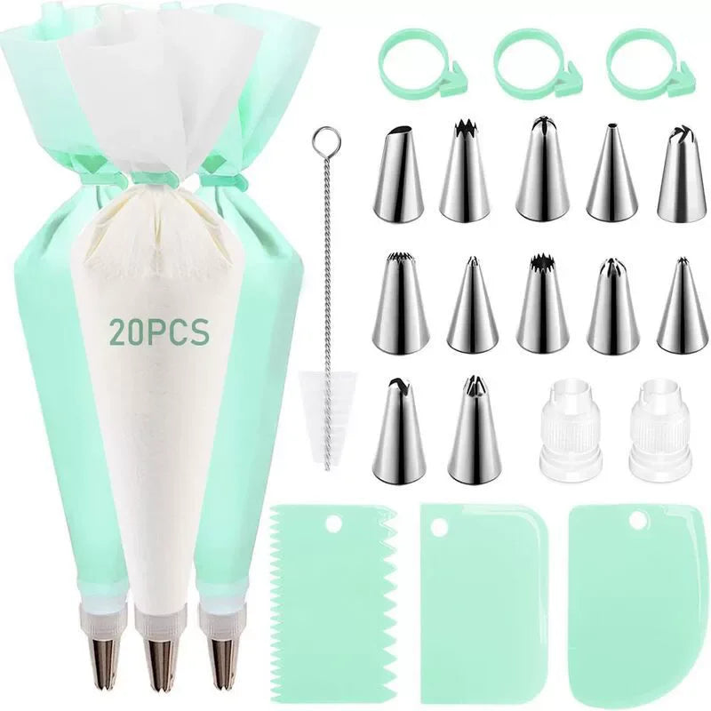 Piping Bags and Tips Set Cake DIY Decorating Kit with Stainless Steel Nozzle Reusable Silicone Pastry Cake Decorating Tools