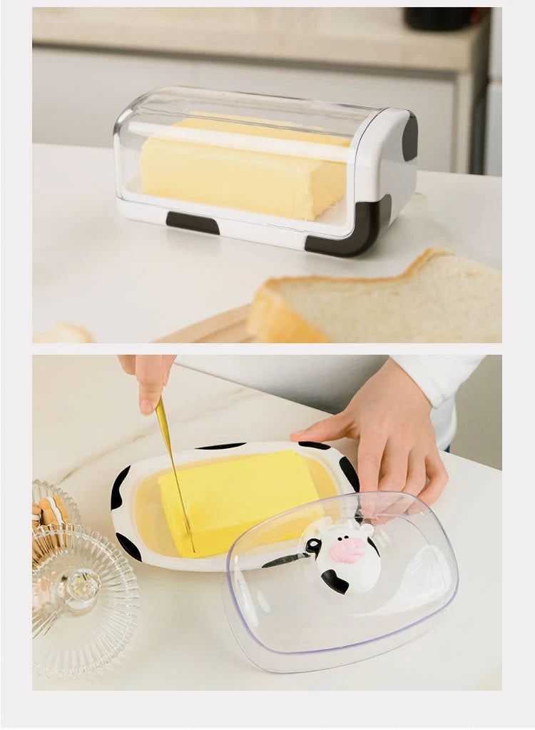 Joie MooMoo Butter Dish with Lid Butter container Butter Storage Box for Refrigerator Butter Cheese Storage Box Tableware