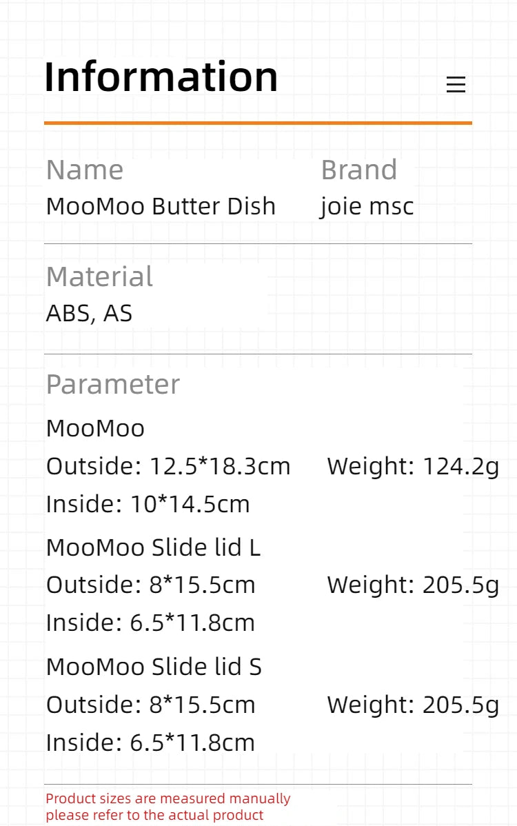 Joie MooMoo Butter Dish with Lid Butter container Butter Storage Box for Refrigerator Butter Cheese Storage Box Tableware