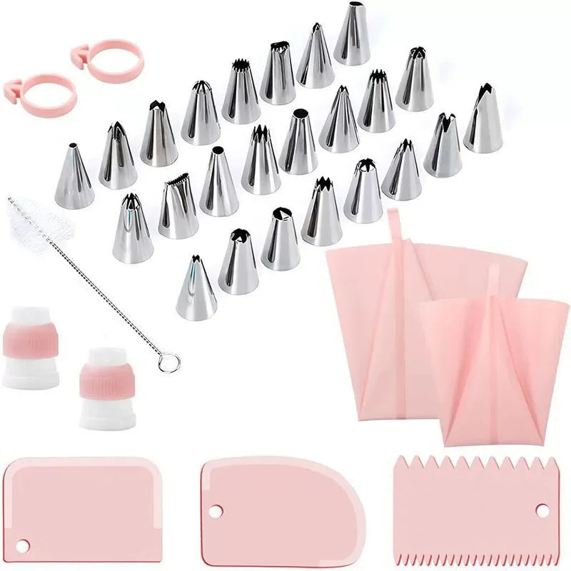 Piping Bags and Tips Set Cake DIY Decorating Kit with Stainless Steel Nozzle Reusable Silicone Pastry Cake Decorating Tools