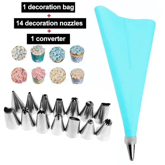 8/10/16Pcs/Set Silicone Pastry Bag Tips Kitchen Cake Icing Piping Cream Cake Decorating Tools Reusable Nozzle Set +1 Pastry Bags