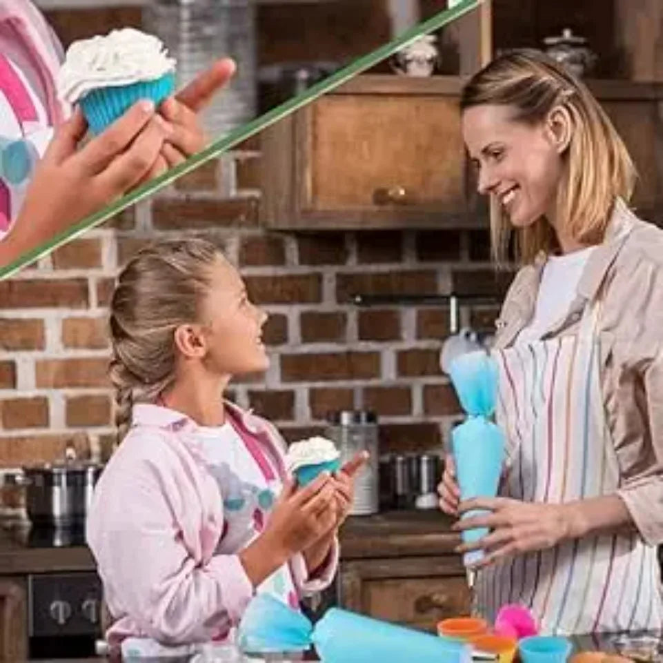 Reusable Silicone Pastry Piping Bags with 12 Stainless Tips Cake Decorating Kit Baking Tools Set Leakproof Frosting Nozzles