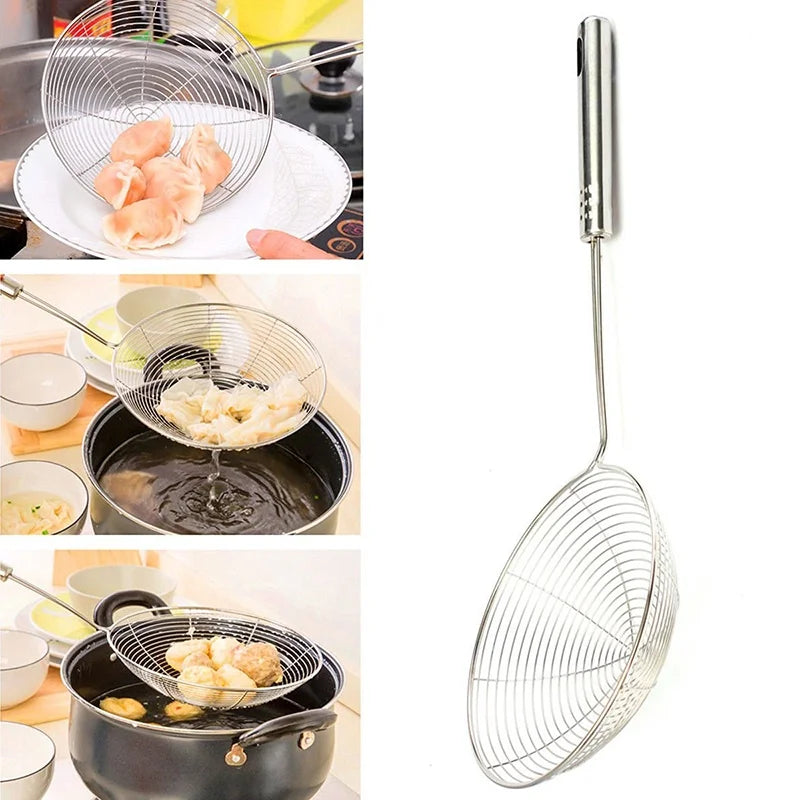 Frying Filter Long Handle Stainless Steel Filter Colander French Fries Colander Kitchen Fried Net Sieve Spoon Foods Sifter