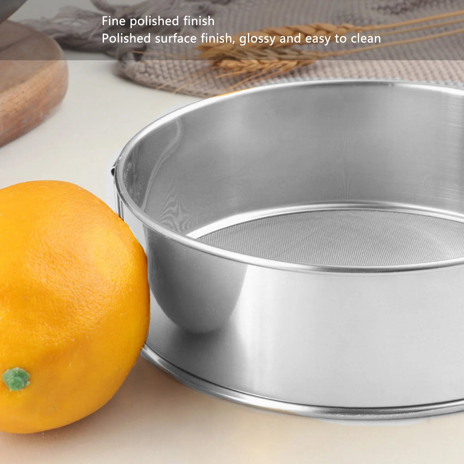 Round Sifter 80 Mesh Large Size Silver Titanium Plated Filter Anti Stick Coated Stainless Steel Flour Sieve for Powdered Sugar