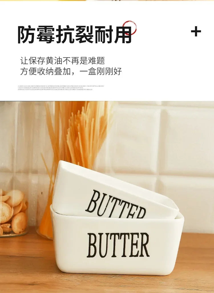 Butter Container Ceramic Box Restaurant Sealed Storage Box Cheese Box with Knife Butter Slicer Butter Dish Tableware