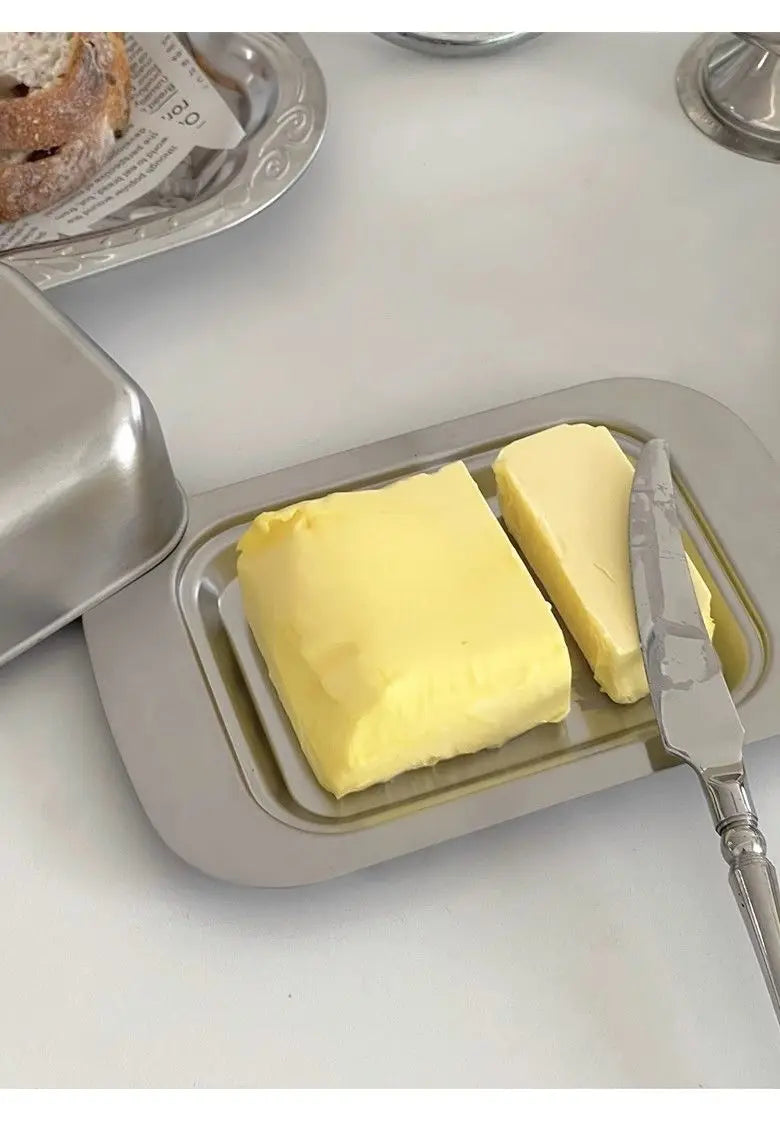 Stainless Steel Butter Tray,Retro French Butter Box Storage Box with Lid Butter Tray, Tableware Dessert Tray,Kitchen Tableware