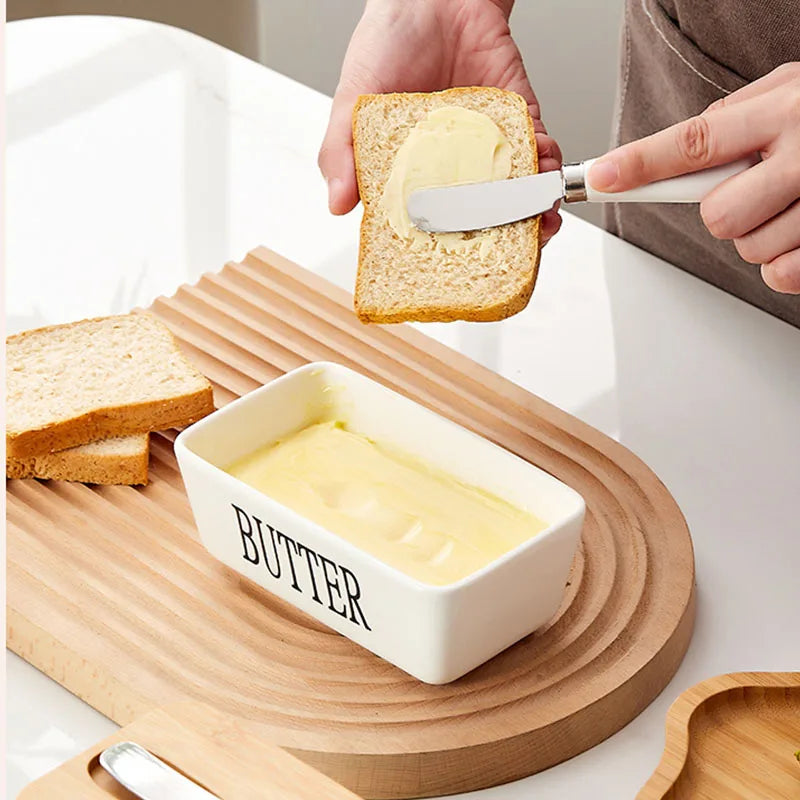 1set ceramic butter box, rectangular cheese butter sealed box, household kitchen food storage box, gift