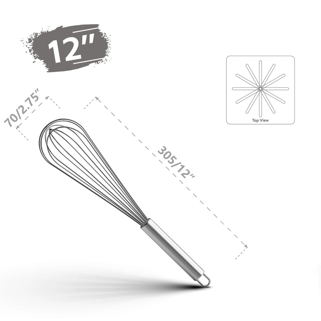 VIMACO® Balloon Whisk Stainless Steel 304 18/8 Wire Beater 8"10"12" Kitchen Cooking Tool  No-Stick for Egg