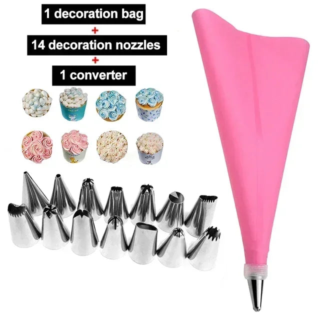 8/10/16Pcs/Set Silicone Pastry Bag Tips Kitchen Cake Icing Piping Cream Cake Decorating Tools Reusable Nozzle Set +1 Pastry Bags