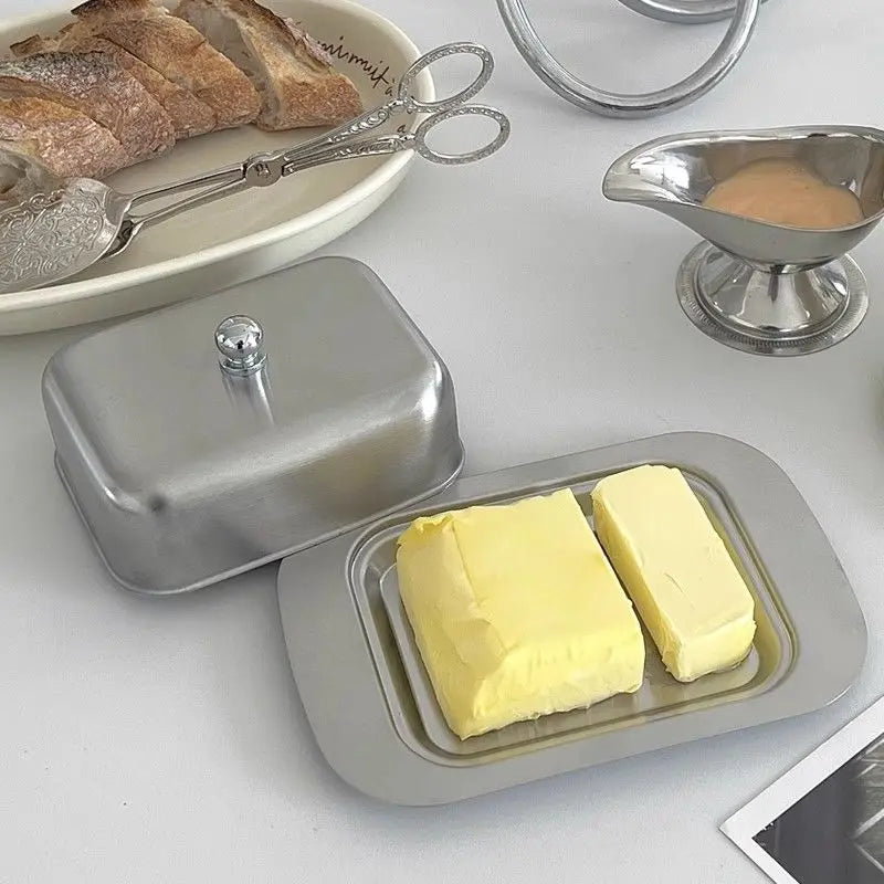 Stainless Steel Butter Tray,Retro French Butter Box Storage Box with Lid Butter Tray, Tableware Dessert Tray,Kitchen Tableware