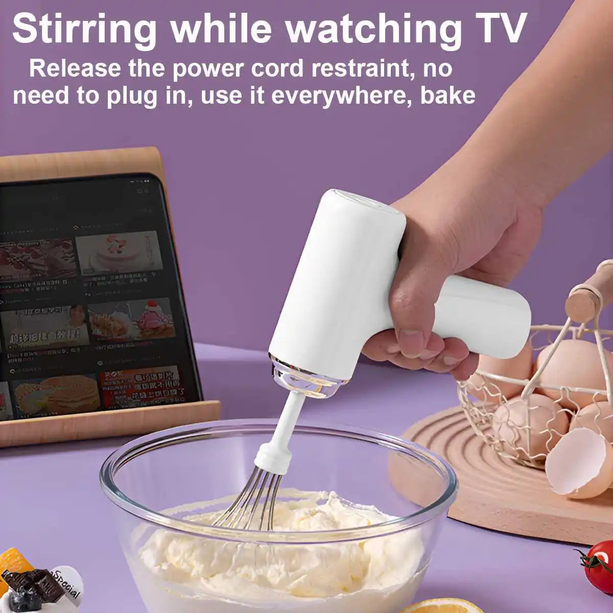 Portable Mixer Handheld Electric Egg Beater 1PCS Cordless Electric Food Mixer Three Speed Settings Kitchen Tools