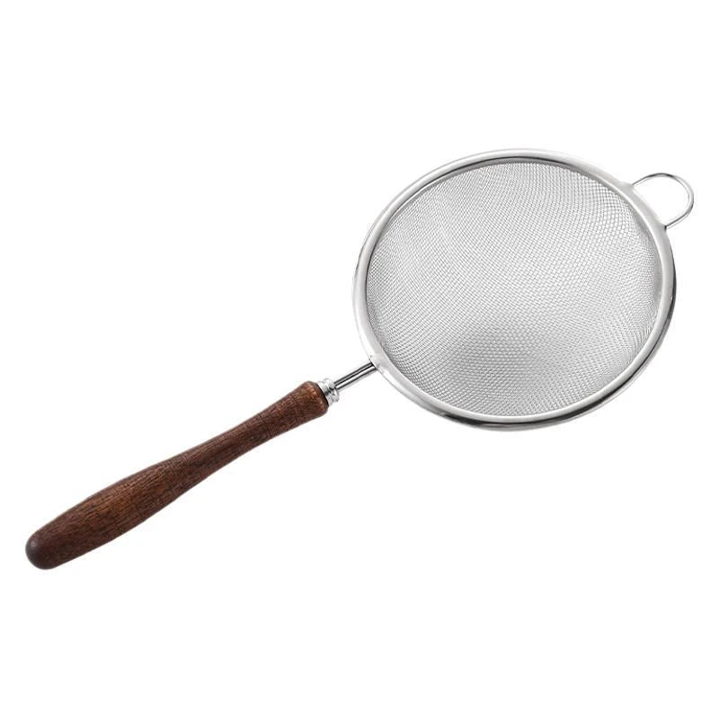 Wooden Handle Stainless Steel Small Colander Fine Mesh Oil Strainer Multi-function Filter Mesh Flour Sifter Kitchen Baking Tools