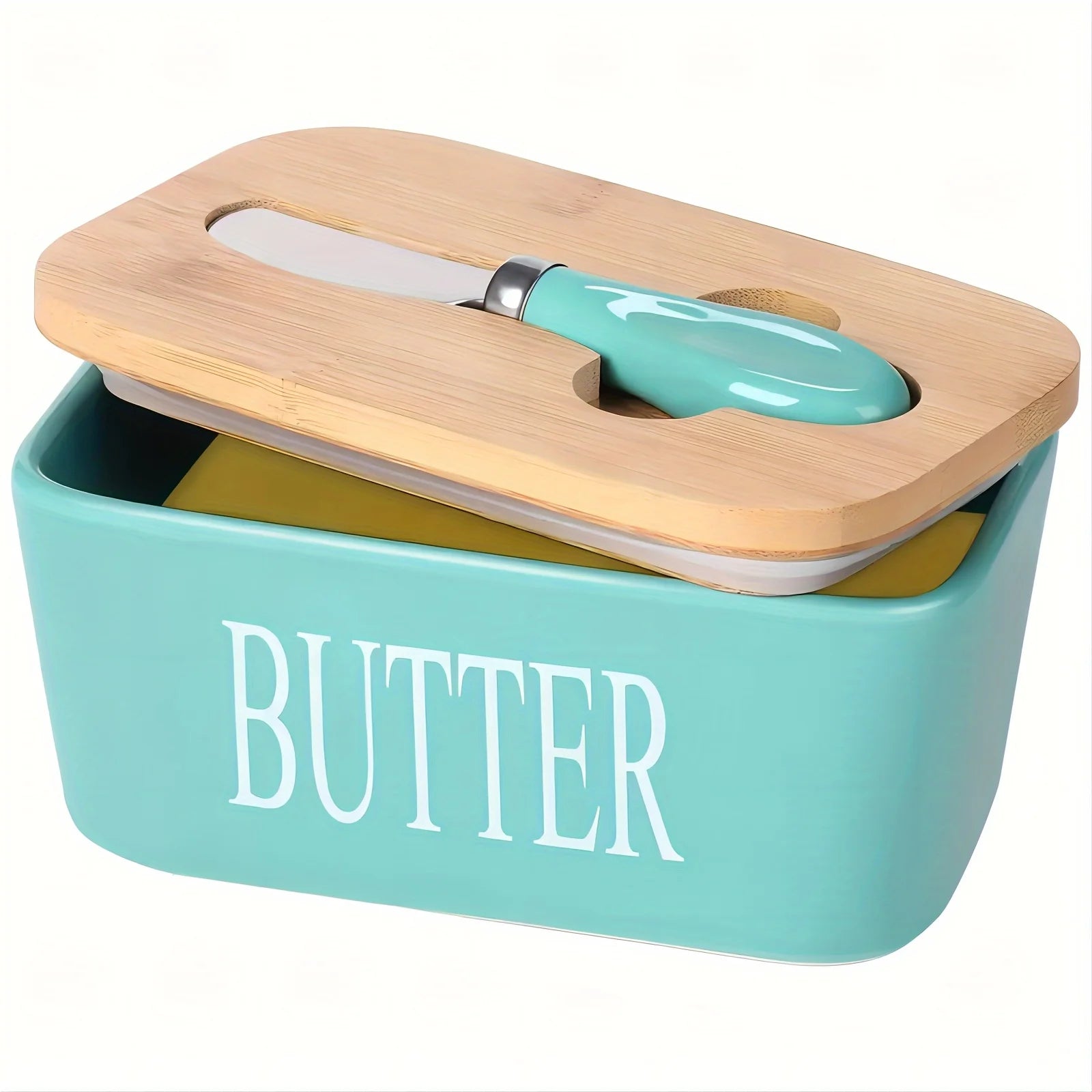 Ceramic Butter Boxes Dishes Cans Cheese Trays Vertical Containers Kitchen Food Storage Containers with Round Wooden Covers