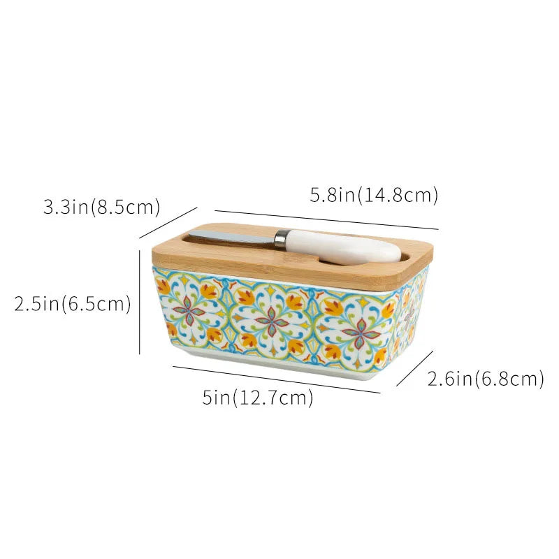 1set of country-style ceramic butter box, retro home kitchen cheese butter refrigerated box, butter dish, gift
