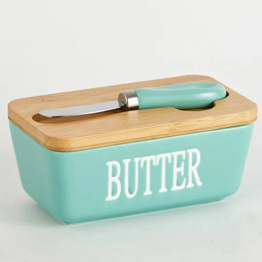 1set ceramic butter box, rectangular cheese butter sealed box, household kitchen food storage box, gift