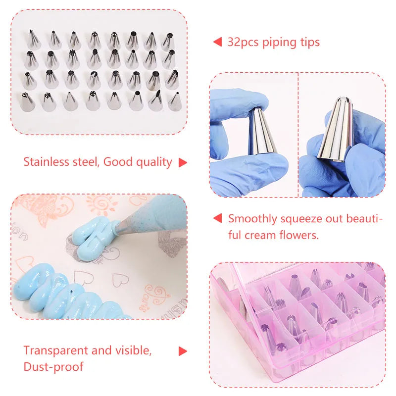 Pastry Nozzles Set With Box Stainless Steel Pastry Cream Piping Bag Cupcake Desert Cake Decorating Baking Accessories And Tools