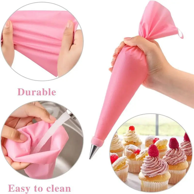 Piping Bags and Tips Set Cake DIY Decorating Kit with Stainless Steel Nozzle Reusable Silicone Pastry Cake Decorating Tools