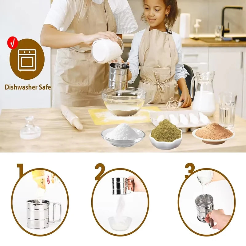 FAIS DU Stainless Steel Flour Sifter Double Layer Fine Mesh Baking Powder Sifter for Baking and Sieving