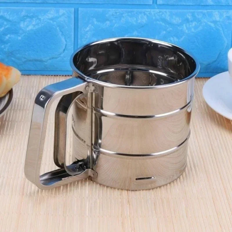 Stainless Steel Hand Press Semi-automatic Sugar Flour Sieve Household Baking Tool Sieve With Scale Powder Sifter Sieve