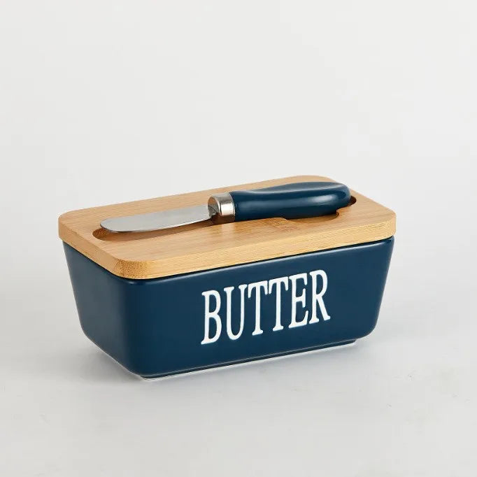 1set ceramic butter box, rectangular cheese butter sealed box, household kitchen food storage box, gift