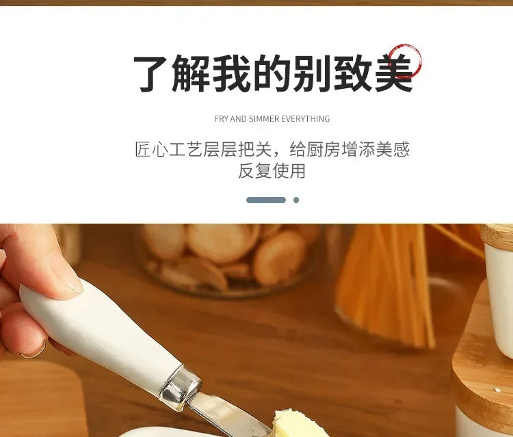 Butter Container Ceramic Box Restaurant Sealed Storage Box Cheese Box with Knife Butter Slicer Butter Dish Tableware