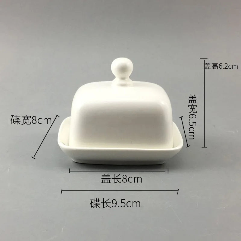 Ceramic Butter Storage Box Butter Cheese Fresh-Keeping Box with Lid Cake Fruit Dish Restaurant Hotel Kitchen Dish