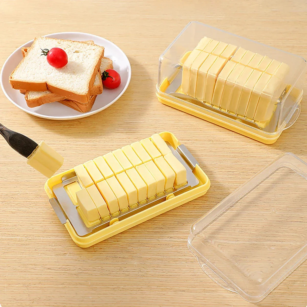New cheese butter cutting and preservation box with lid, butter slicing knife disc, butter storage container, butter cross bowl