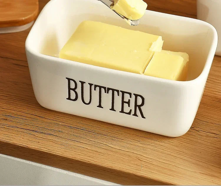 Butter Container Ceramic Box Restaurant Sealed Storage Box Cheese Box with Knife Butter Slicer Butter Dish Tableware