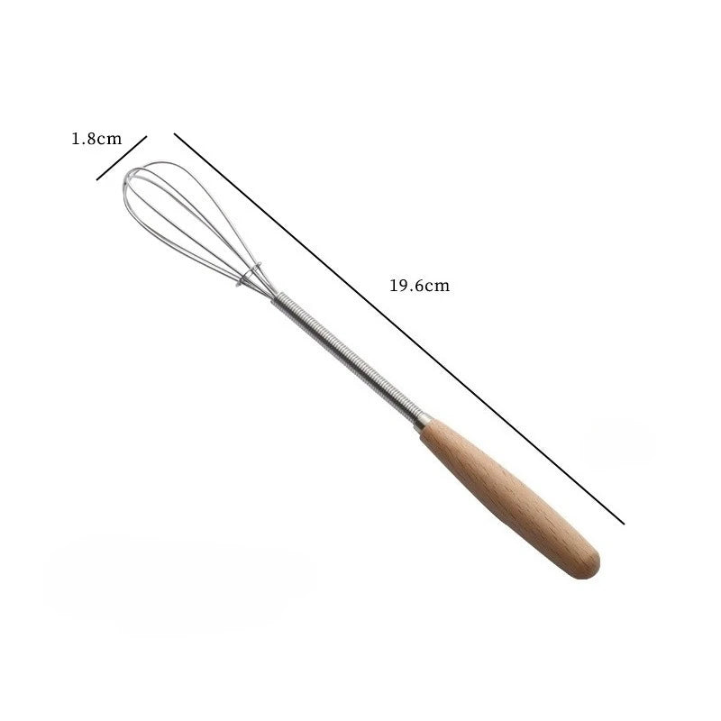 Whisk with Solid Wood Handle Kitchen Mini Stainless Steel Egg Beater Milk Whipper Whisk Wire for Blending Beating