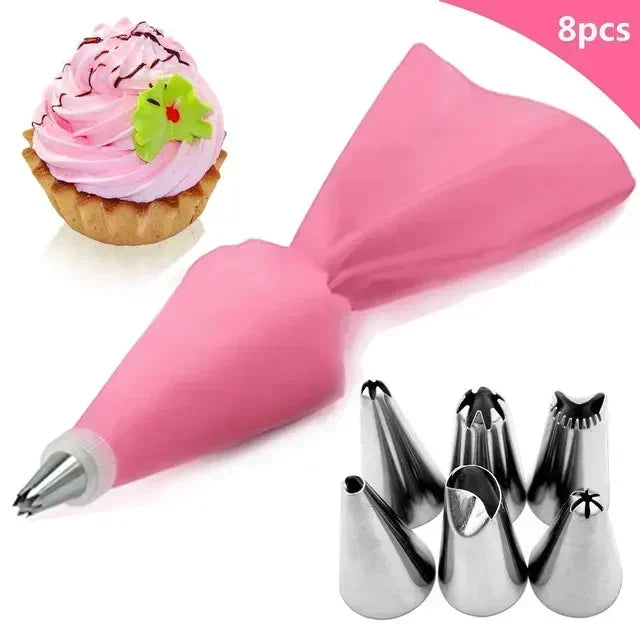 8/10/16Pcs/Set Silicone Pastry Bag Tips Kitchen Cake Icing Piping Cream Cake Decorating Tools Reusable Nozzle Set +1 Pastry Bags