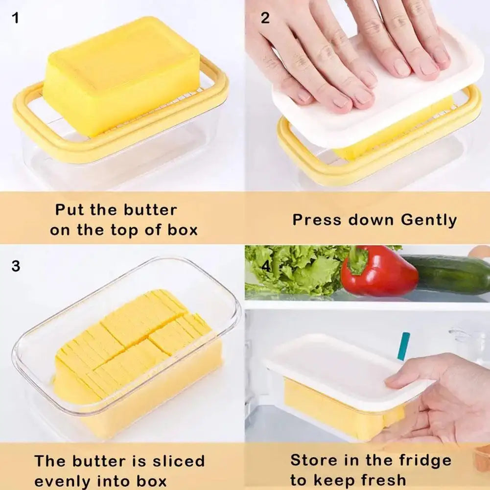 Butter Box With Lid Butter Tray with Clear Lid and Cutter Box Kitchen Knife Cheese Cutter Airtight Rectangular Butter Storage