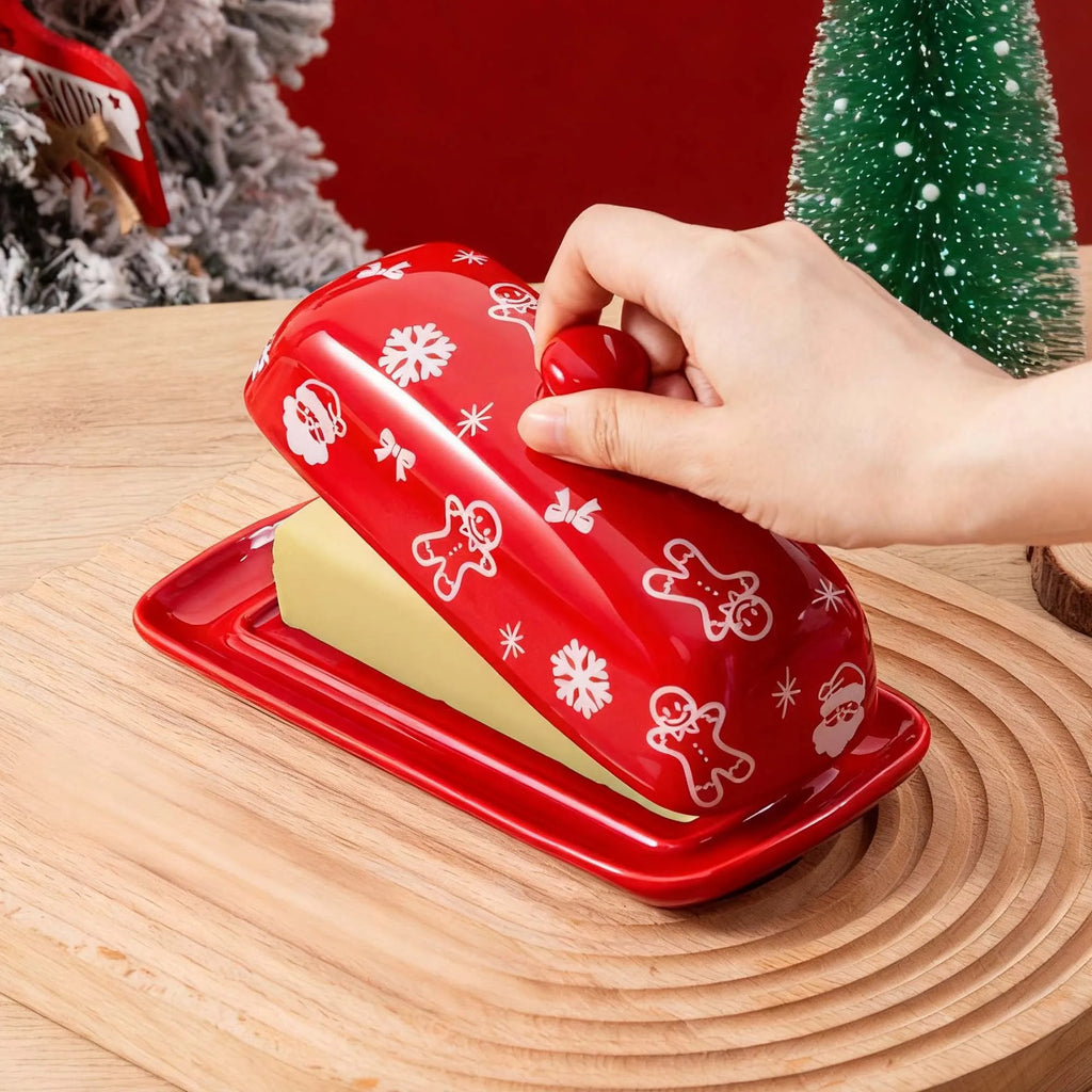 1PC Christmas Ceramic Butter Dish Multi-Functional Creative Storage Container for Cheese And Fresh Spreadable Butter Home Use