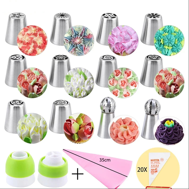FAIS DU Russian Mounted Mouth Set Stainless Steel Kitchen Baking Supplies Set Cake Decoration Tools Nozzles Pastry Bag Set