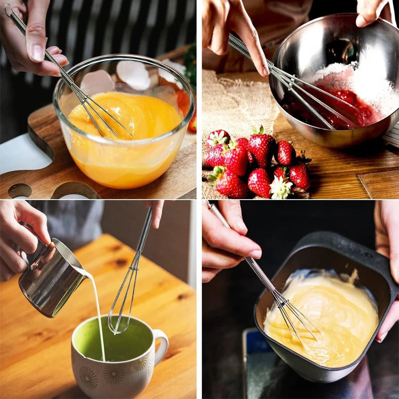 Stainless Steel Whisk Manual Egg Whisk Nonstick Wire Egg Beater Mini Whisks Balloon Wires DIY Kitchen Mini Whisk Kitchen Gadgets