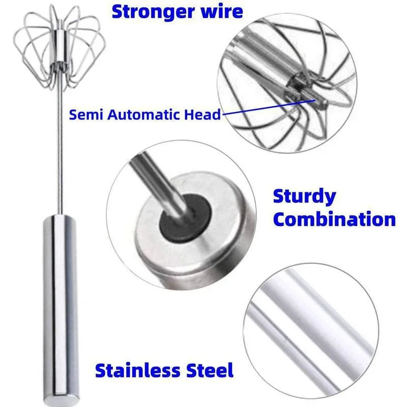 10/12/14inch Stainless Steel Semi Automatic Whisk Blender for Home -Versatile Tool for Egg Beater, Milk Frother, Hand Push Whisk