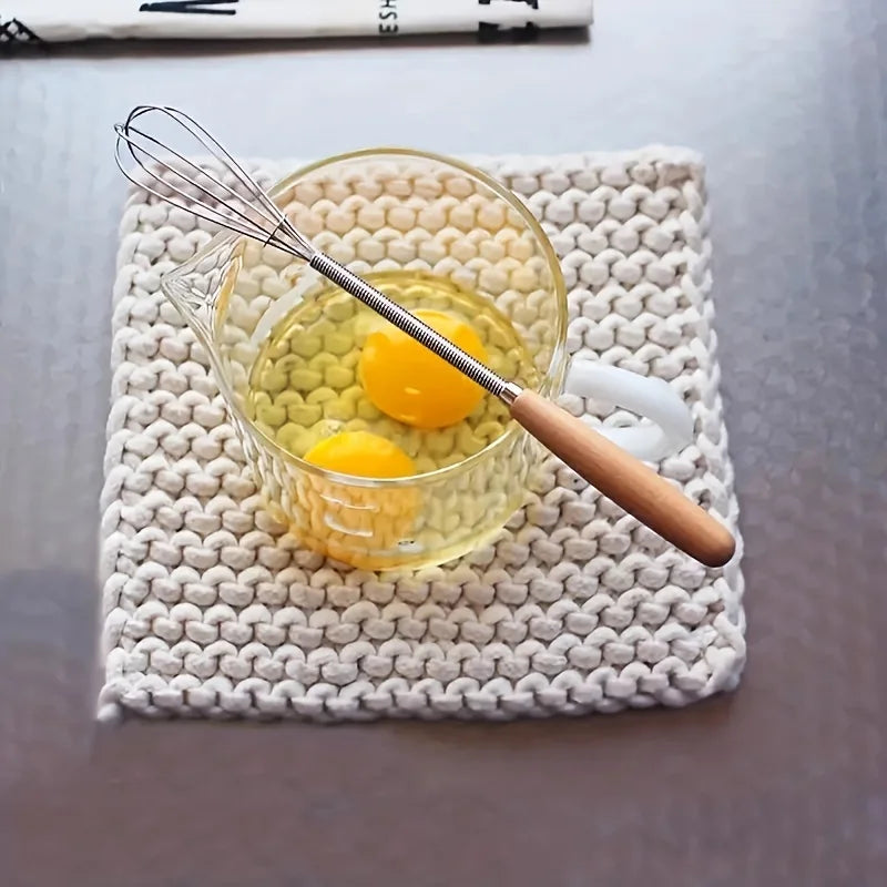 Whisk with Solid Wood Handle Kitchen Mini Stainless Steel Egg Beater Milk Whipper Whisk Wire for Blending Beating