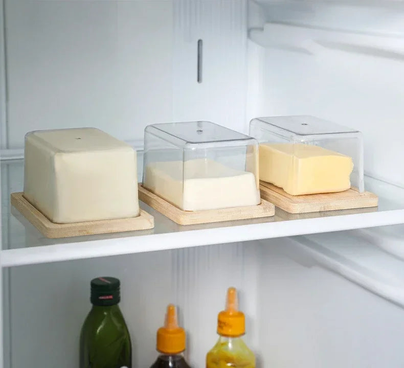 Nordic Countertop Bamboo Butter Dish Plate with Transparent Acrylic Lid Kitchen Storage Butter Container Box Butter Tableware