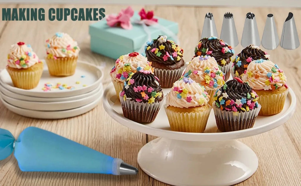 Reusable Silicone Pastry Piping Bags with 12 Stainless Tips Cake Decorating Kit Baking Tools Set Leakproof Frosting Nozzles