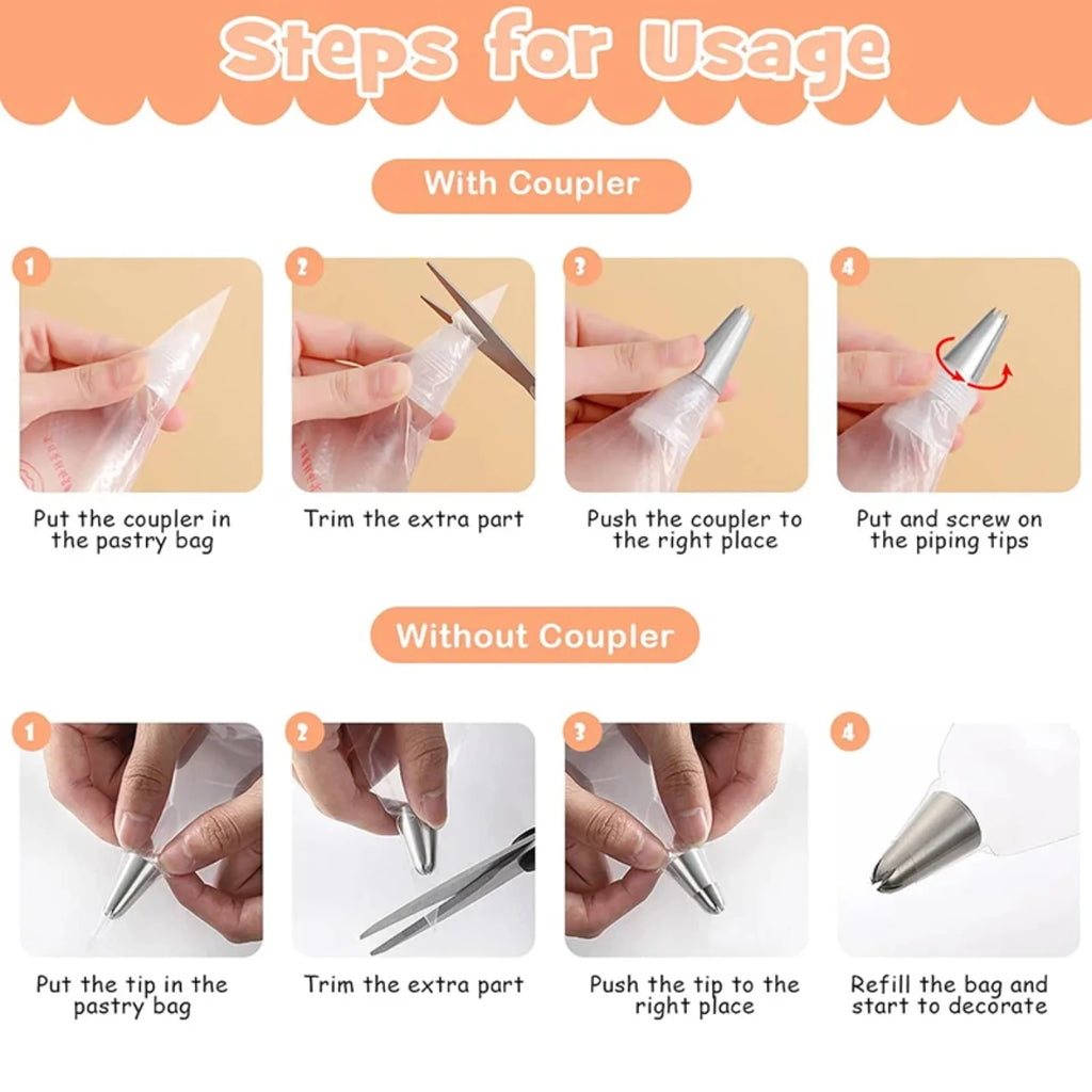 isposable Piping Bags 100PCS Kit Professional Cake Decorating Tools for Cupcakes Baking Fondant Pastry Cream Accessories