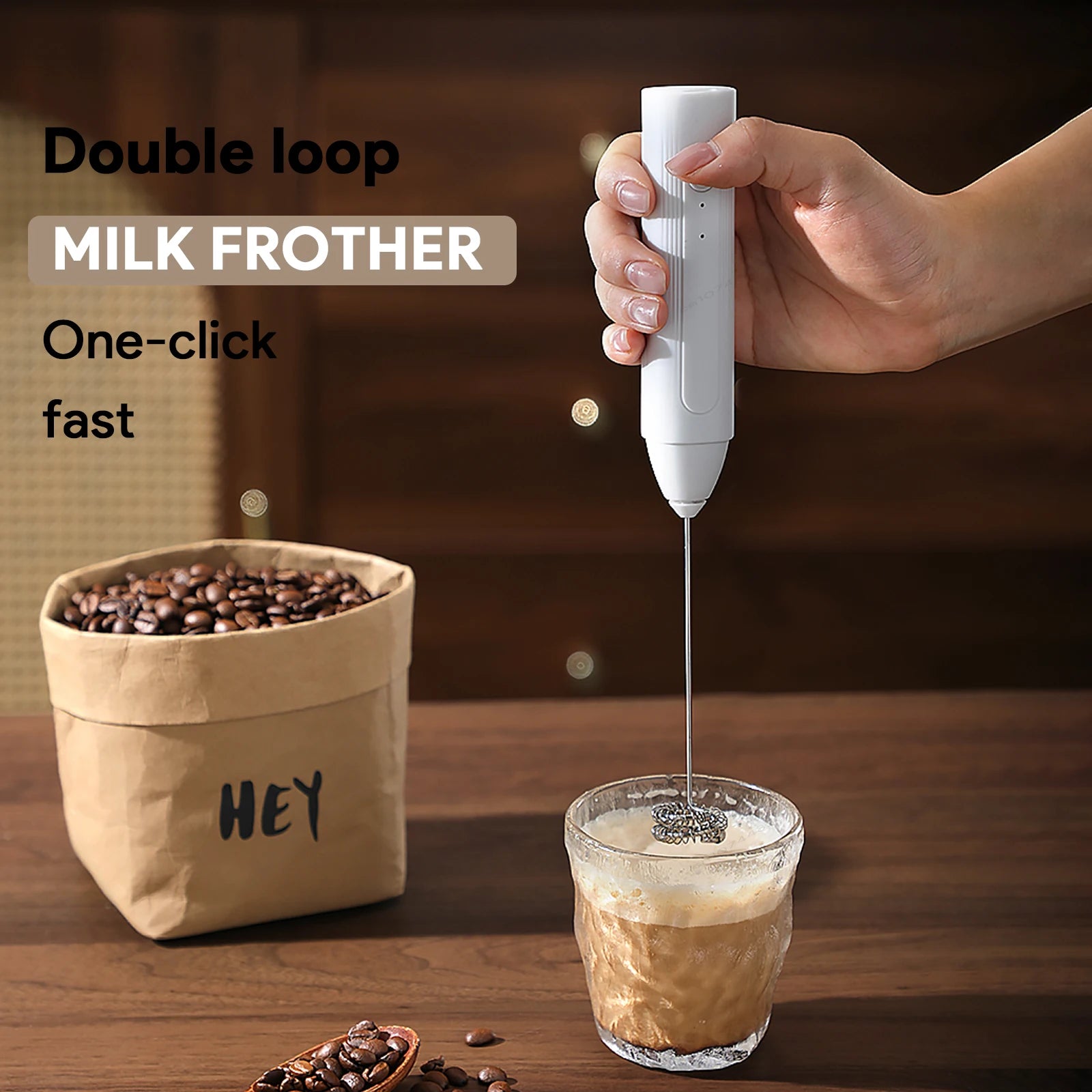 Handheld Egg Beater 3 Speeds Electric Milk Frother USB Rechargeable Foam Maker Mixer Coffee Drink Frothing Wand Foamer Kitchen