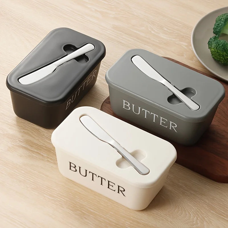 Butter Container Box with Knife Simple Restaurant Sealed Storage Box Cheese Box with Knife Butter Slicer Butter Dish Tableware