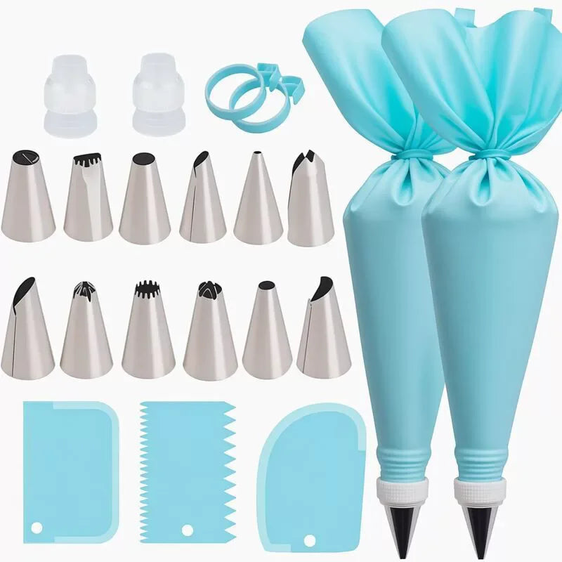 Piping Bags and Tips Set Cake DIY Decorating Kit with Stainless Steel Nozzle Reusable Silicone Pastry Cake Decorating Tools