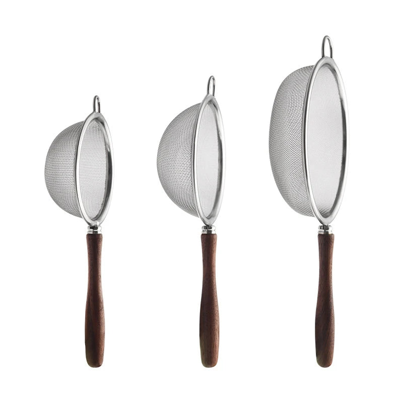 Wooden Handle Stainless Steel Small Colander Fine Mesh Oil Strainer Multi-function Filter Mesh Flour Sifter Kitchen Baking Tools